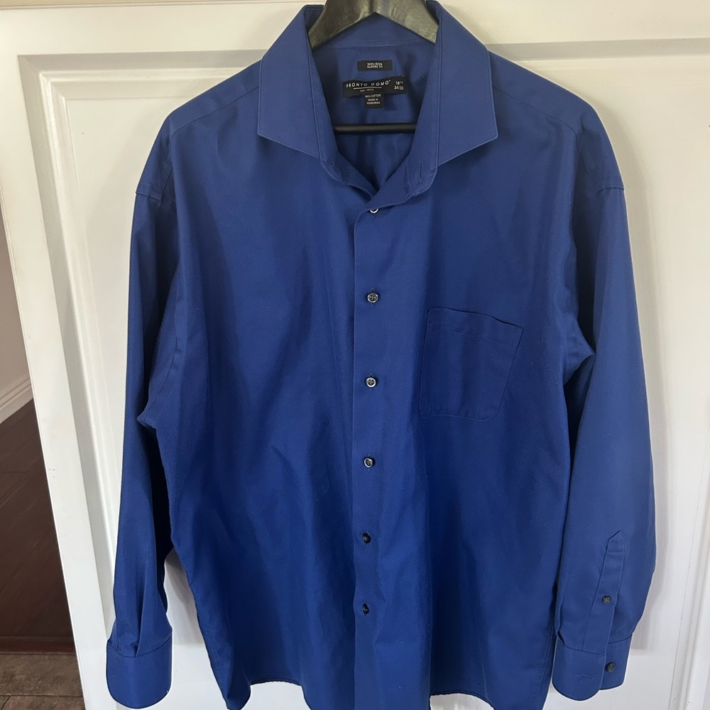 Pronto Uomo Royal Blue Men’s Dress Shirt 34/35  18.5 Neck